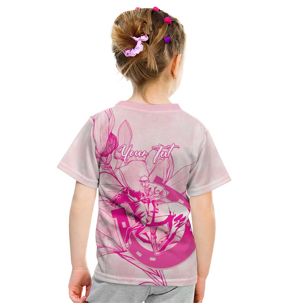 Personalized Louisiana Horse Racing Derby Kid T Shirt Magnolia Blossom Horseshoe Pastel Pink