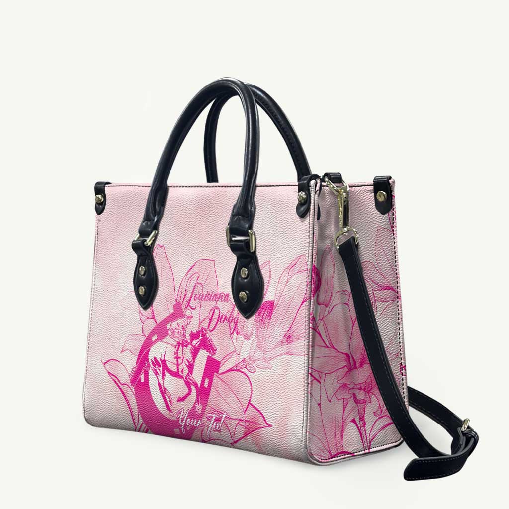 Personalized Louisiana Horse Racing Derby Leather Bag Magnolia Blossom Horseshoe Pastel Pink