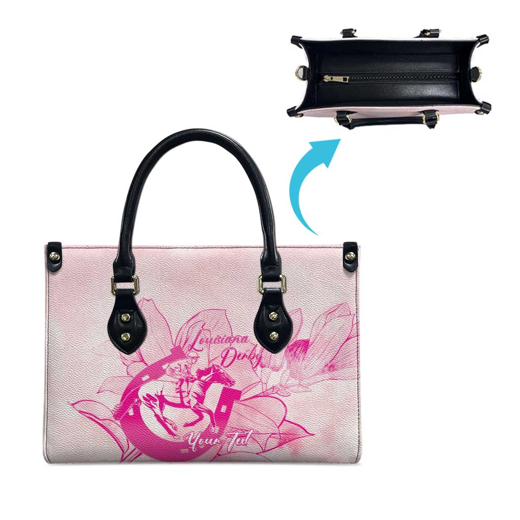 Personalized Louisiana Horse Racing Derby Leather Bag Magnolia Blossom Horseshoe Pastel Pink
