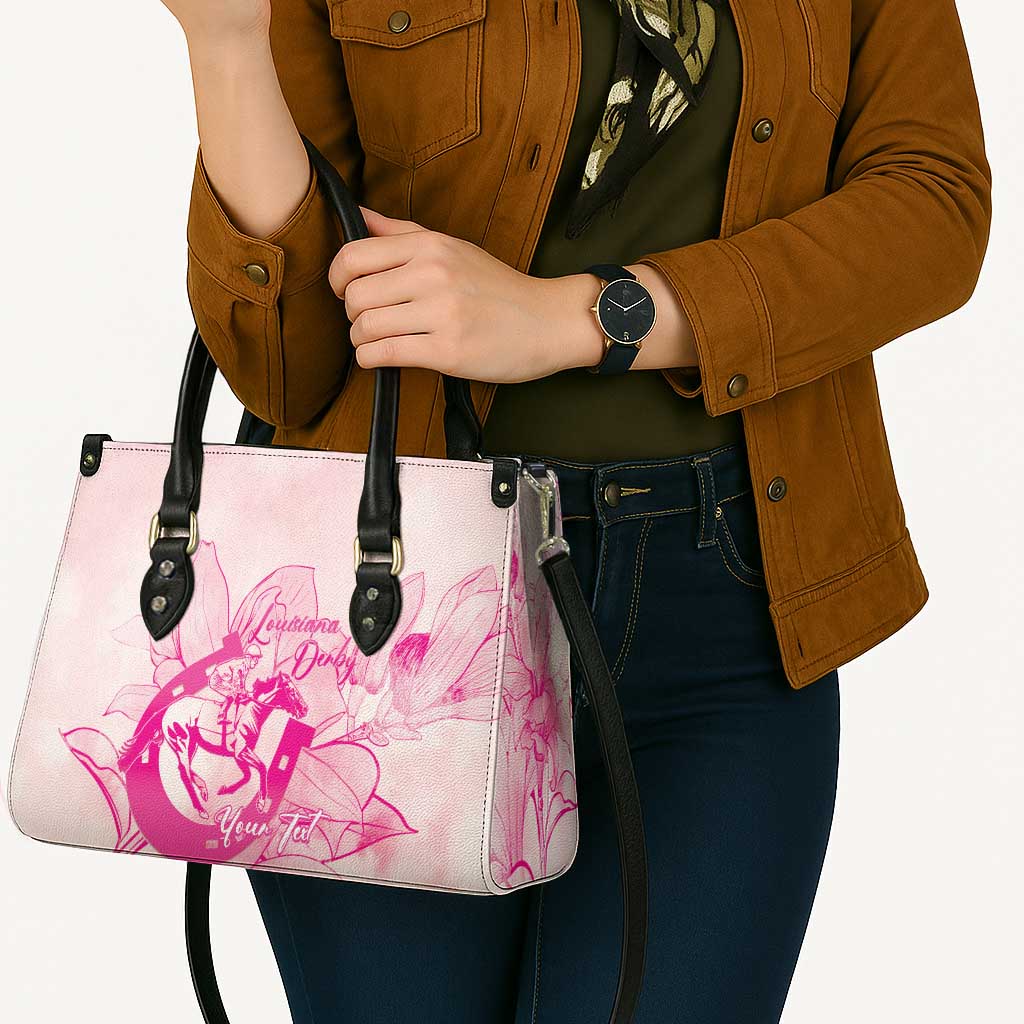 Personalized Louisiana Horse Racing Derby Leather Bag Magnolia Blossom Horseshoe Pastel Pink