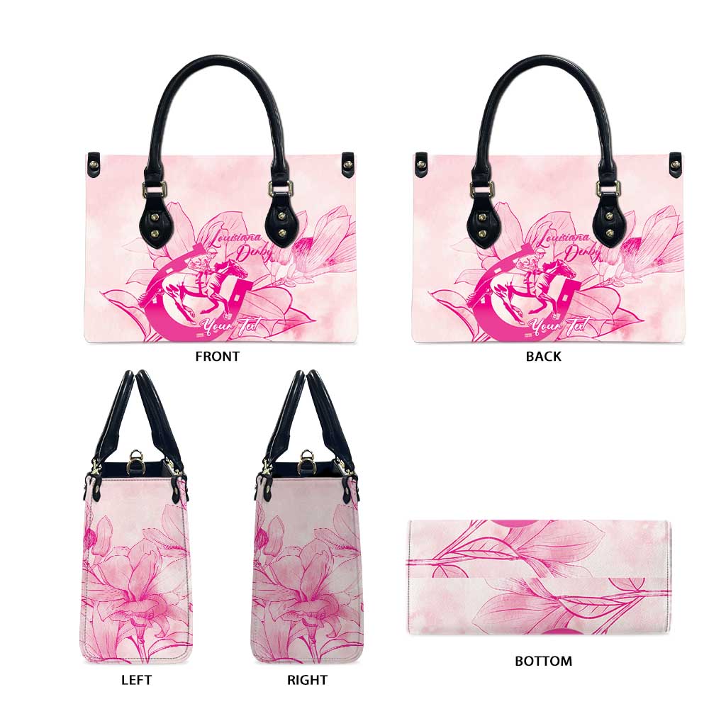 Personalized Louisiana Horse Racing Derby Leather Bag Magnolia Blossom Horseshoe Pastel Pink