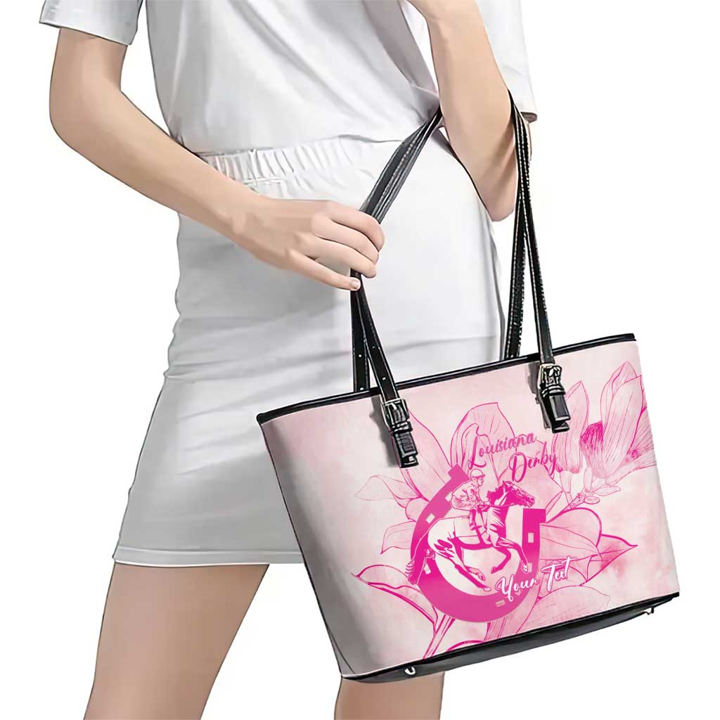 Personalized Louisiana Horse Racing Derby Leather Tote Bag Magnolia Blossom Horseshoe Pastel Pink