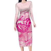 Personalized Louisiana Horse Racing Derby Long Sleeve Bodycon Dress Magnolia Blossom Horseshoe Pastel Pink