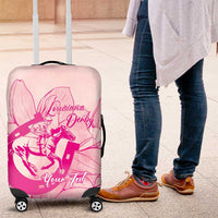 Personalized Louisiana Horse Racing Derby Luggage Cover Magnolia Blossom Horseshoe Pastel Pink