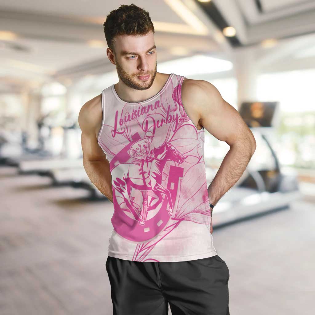Personalized Louisiana Horse Racing Derby Men Tank Top Magnolia Blossom Horseshoe Pastel Pink
