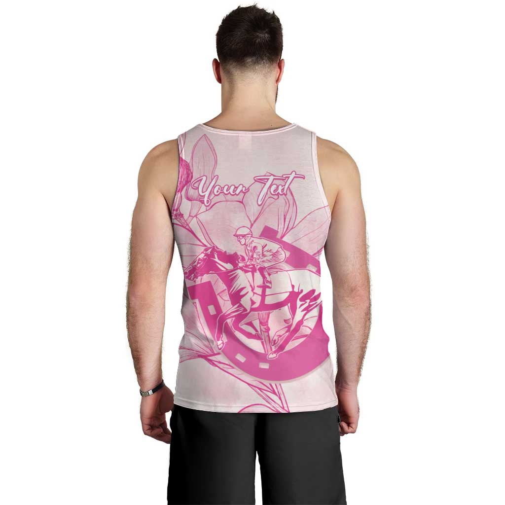 Personalized Louisiana Horse Racing Derby Men Tank Top Magnolia Blossom Horseshoe Pastel Pink