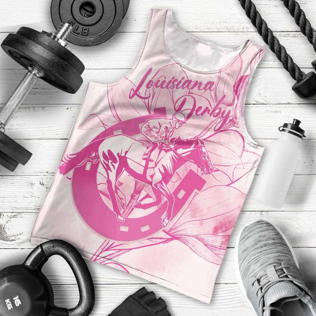 Personalized Louisiana Horse Racing Derby Men Tank Top Magnolia Blossom Horseshoe Pastel Pink