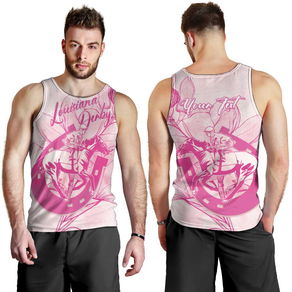 Personalized Louisiana Horse Racing Derby Men Tank Top Magnolia Blossom Horseshoe Pastel Pink