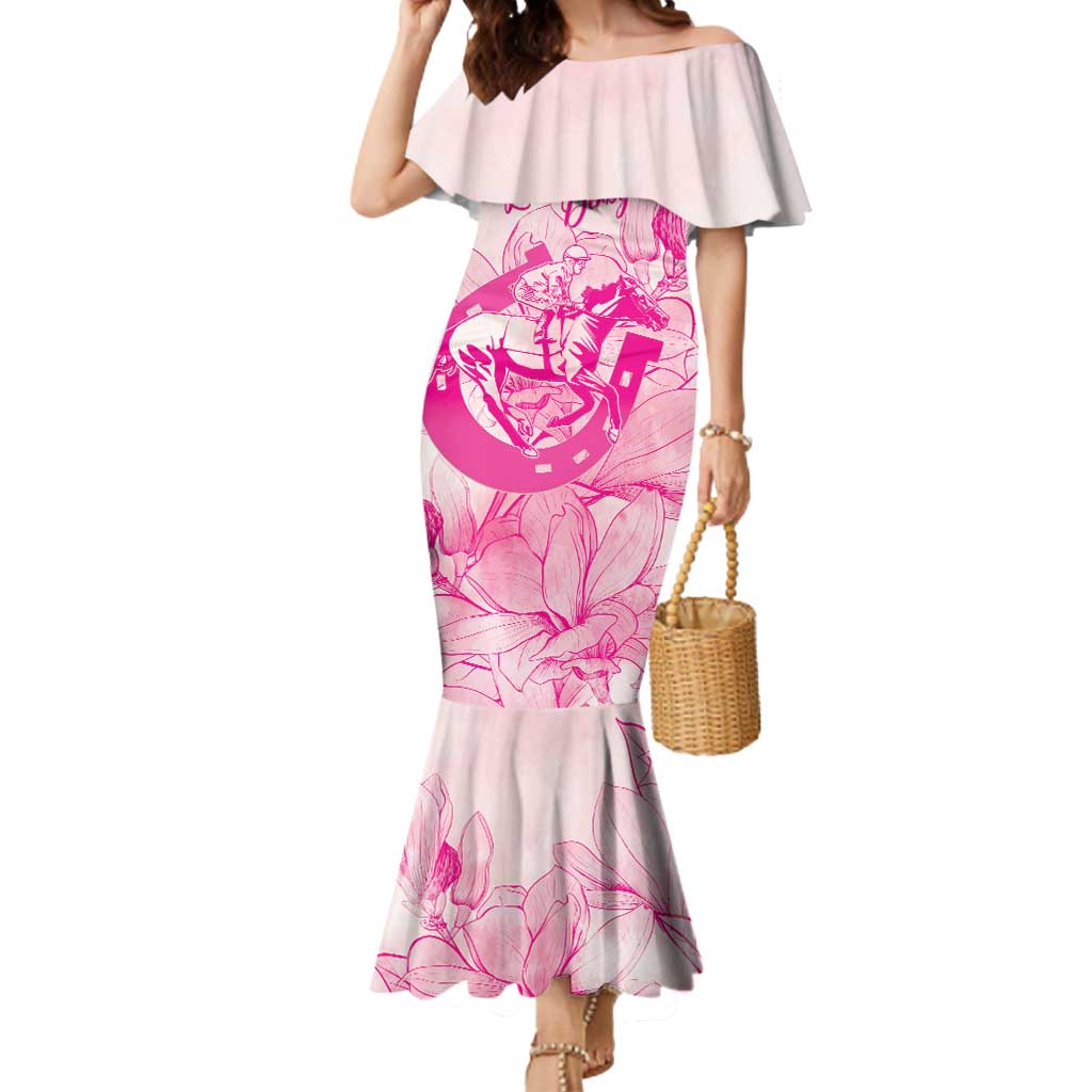 Personalized Louisiana Horse Racing Derby Mermaid Dress Magnolia Blossom Horseshoe Pastel Pink