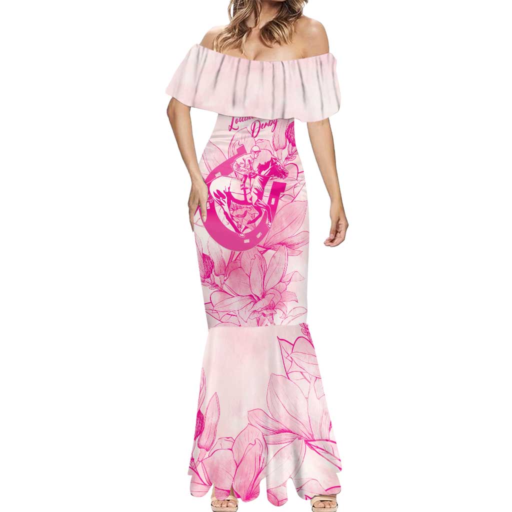 Personalized Louisiana Horse Racing Derby Mermaid Dress Magnolia Blossom Horseshoe Pastel Pink