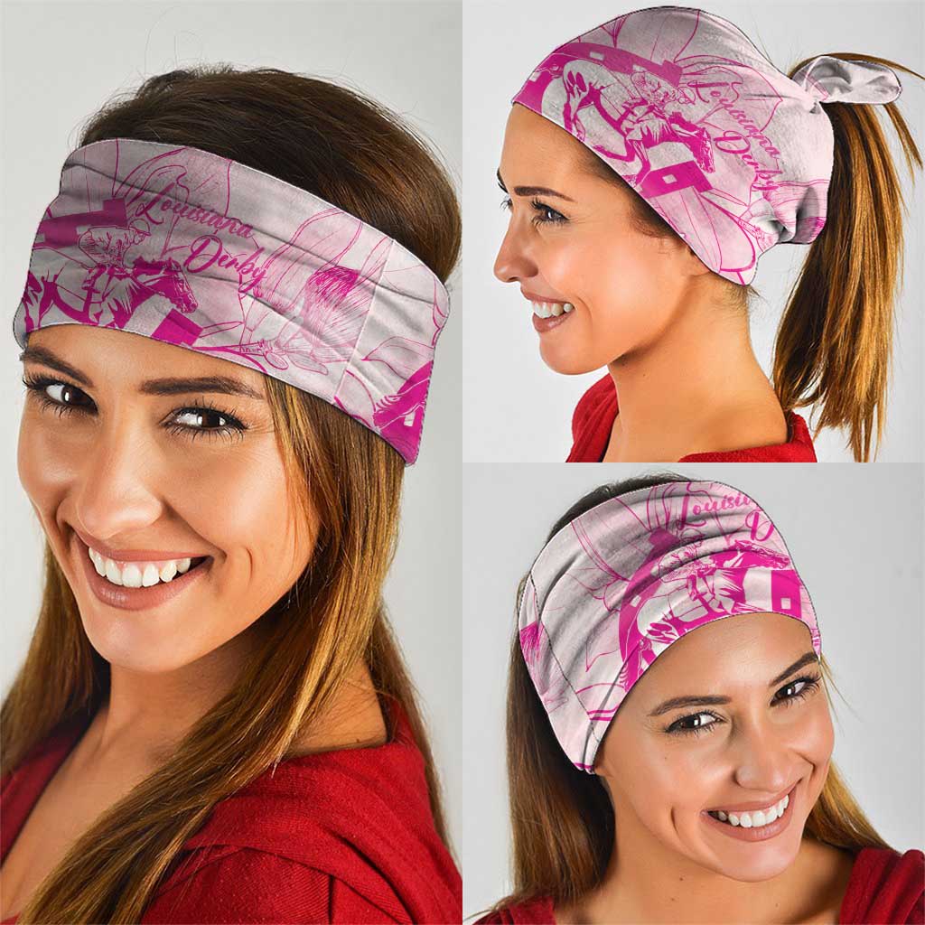 Personalized Louisiana Horse Racing Derby Neck Gaiter Magnolia Blossom Horseshoe Pastel Pink