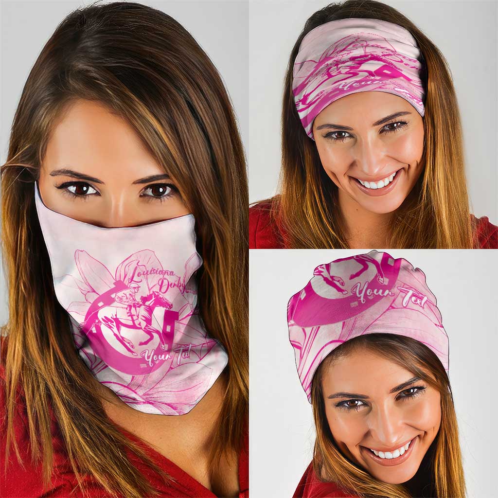 Personalized Louisiana Horse Racing Derby Neck Gaiter Magnolia Blossom Horseshoe Pastel Pink