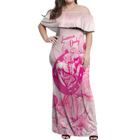 Personalized Louisiana Horse Racing Derby Off Shoulder Maxi Dress Magnolia Blossom Horseshoe Pastel Pink