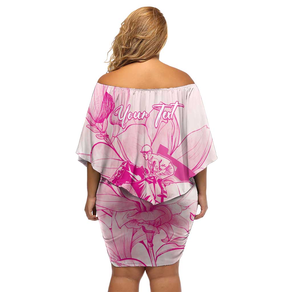 Personalized Louisiana Horse Racing Derby Off Shoulder Short Dress Magnolia Blossom Horseshoe Pastel Pink