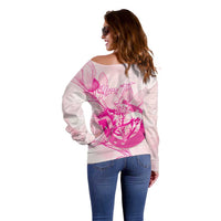 Personalized Louisiana Horse Racing Derby Off Shoulder Sweater Magnolia Blossom Horseshoe Pastel Pink