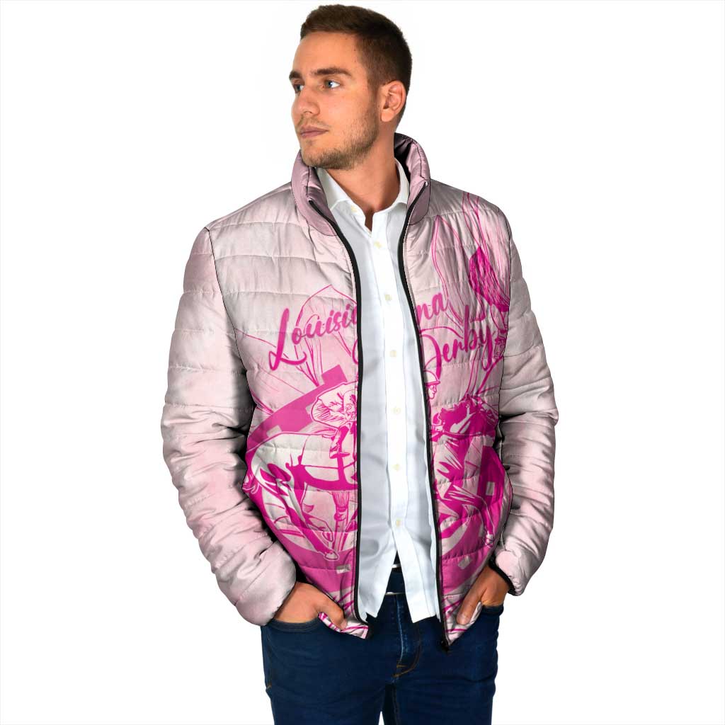 Personalized Louisiana Horse Racing Derby Padded Jacket Magnolia Blossom Horseshoe Pastel Pink
