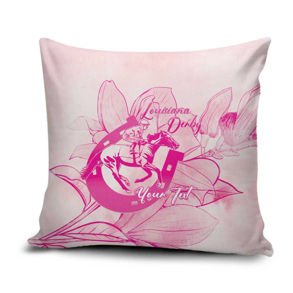 Personalized Louisiana Horse Racing Derby Pillow Cover Magnolia Blossom Horseshoe Pastel Pink