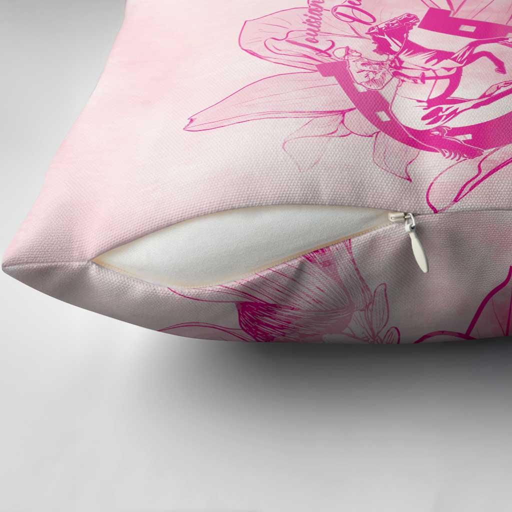 Personalized Louisiana Horse Racing Derby Pillow Cover Magnolia Blossom Horseshoe Pastel Pink
