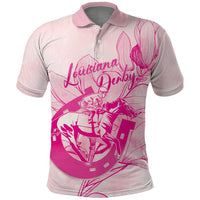 Personalized Louisiana Horse Racing Derby Polo Shirt Magnolia Blossom Horseshoe Pastel Pink