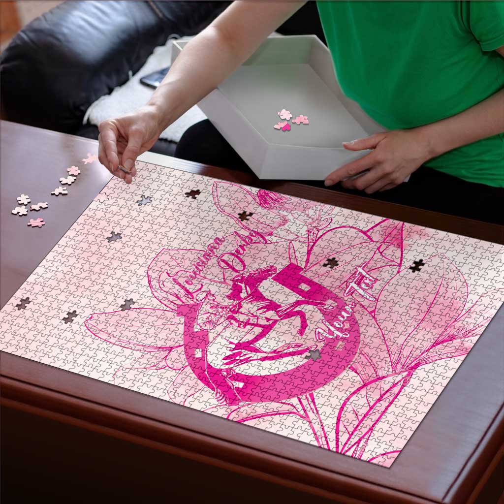 Personalized Louisiana Horse Racing Derby Puzzle Magnolia Blossom Horseshoe Pastel Pink