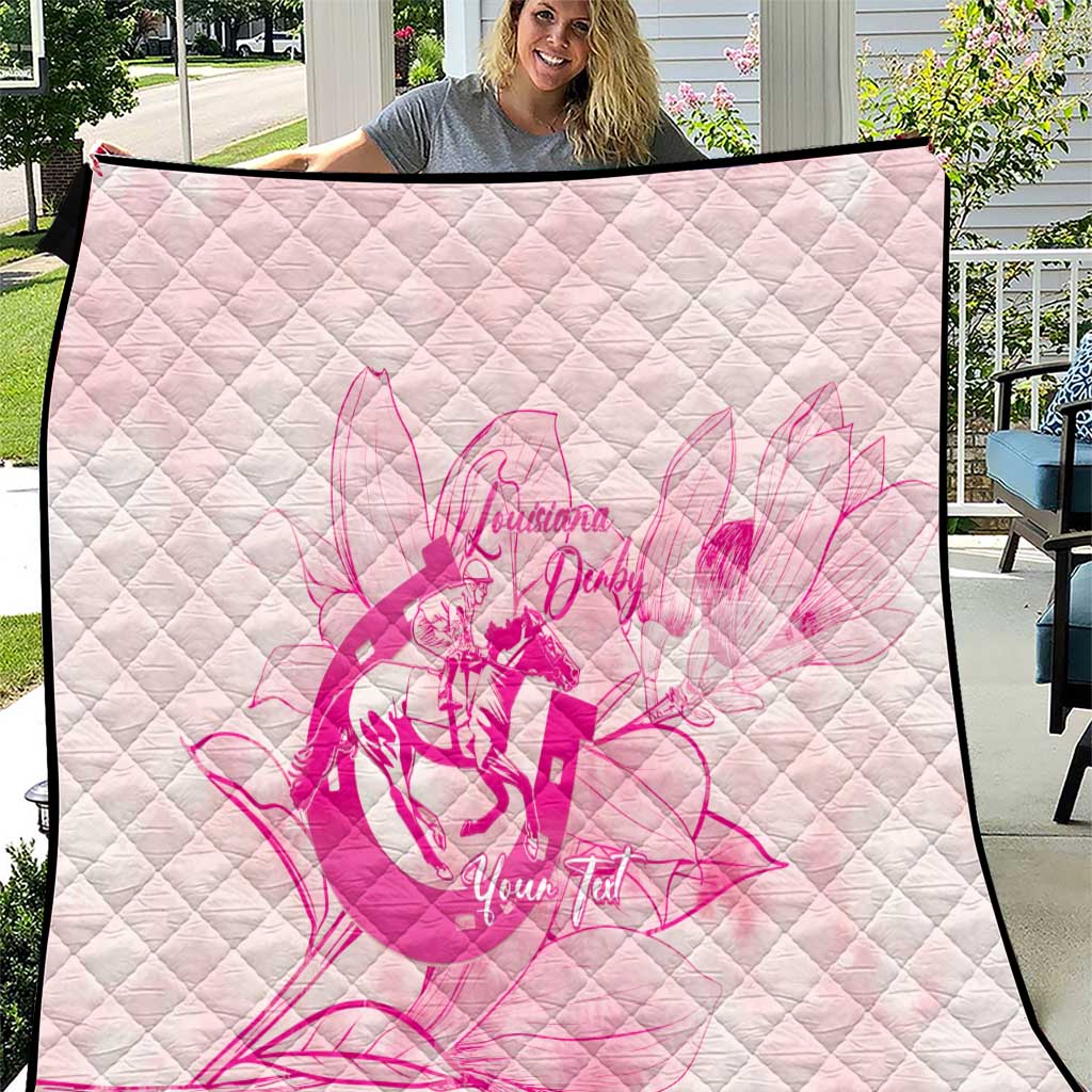 Personalized Louisiana Horse Racing Derby Quilt Magnolia Blossom Horseshoe Pastel Pink