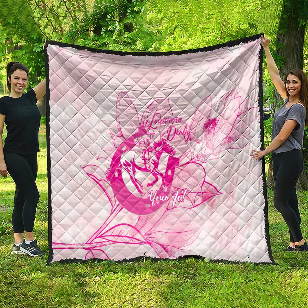 Personalized Louisiana Horse Racing Derby Quilt Magnolia Blossom Horseshoe Pastel Pink