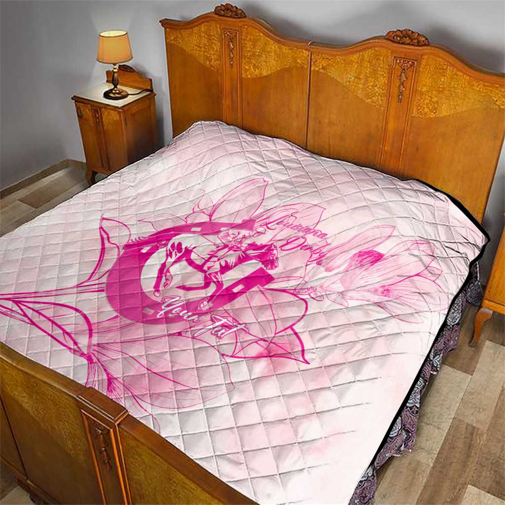 Personalized Louisiana Horse Racing Derby Quilt Magnolia Blossom Horseshoe Pastel Pink
