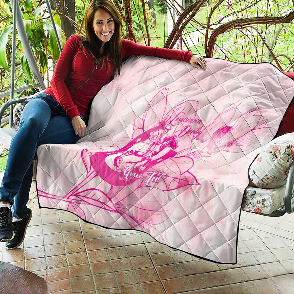 Personalized Louisiana Horse Racing Derby Quilt Magnolia Blossom Horseshoe Pastel Pink