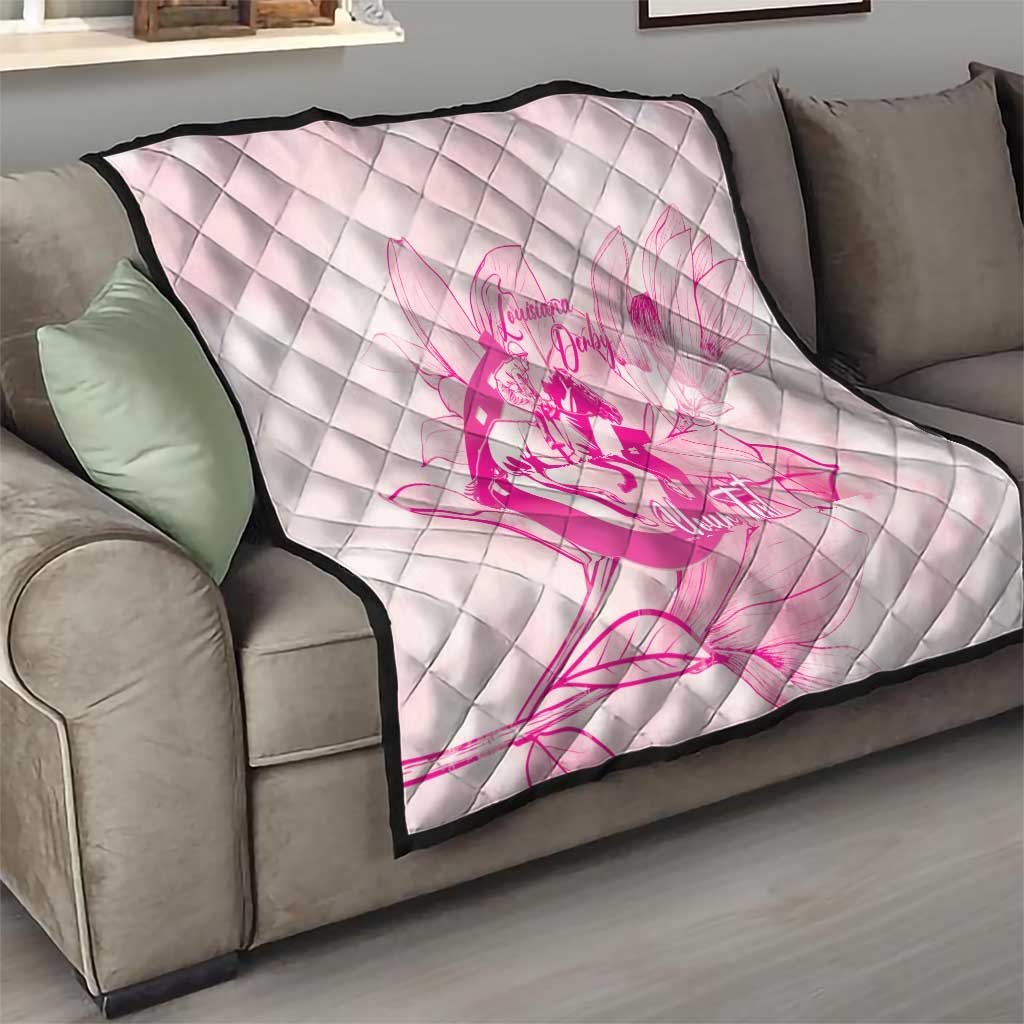 Personalized Louisiana Horse Racing Derby Quilt Magnolia Blossom Horseshoe Pastel Pink
