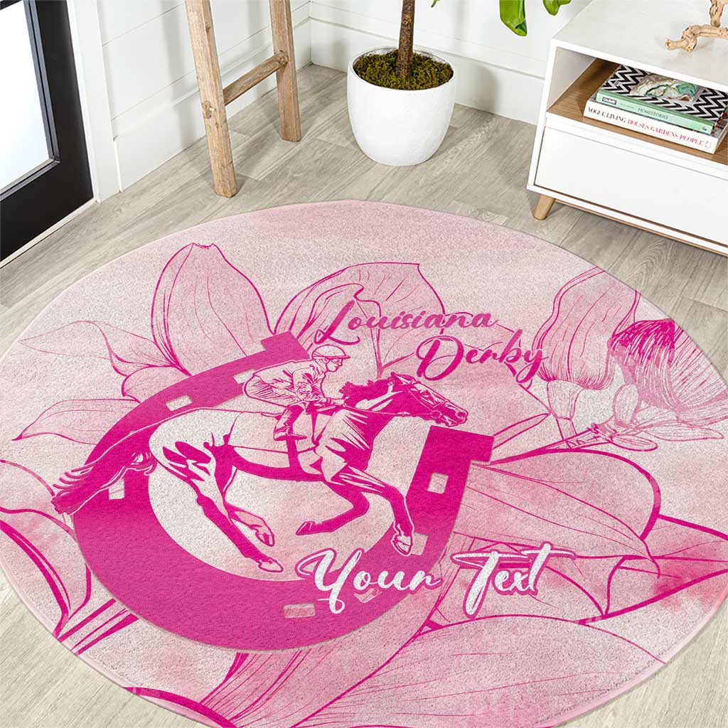 Personalized Louisiana Horse Racing Derby Round Carpet Magnolia Blossom Horseshoe Pastel Pink