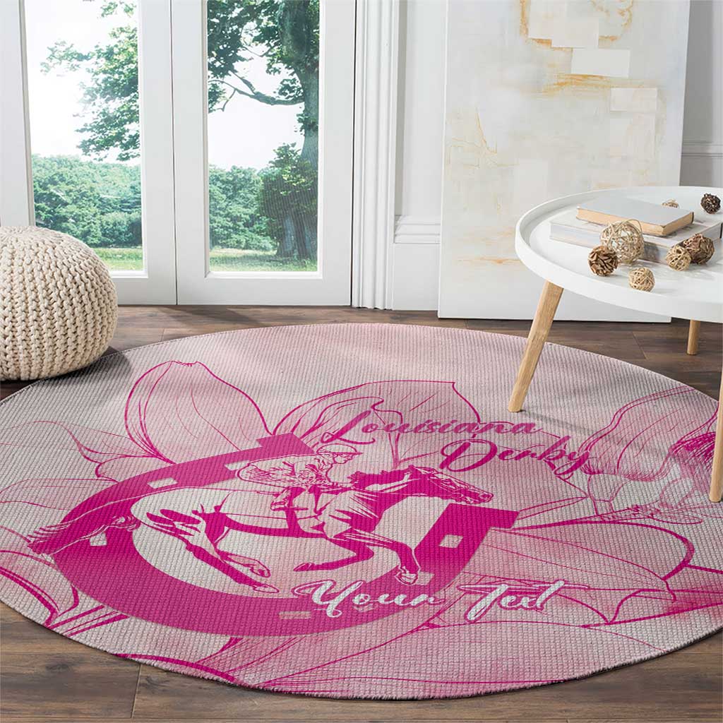 Personalized Louisiana Horse Racing Derby Round Carpet Magnolia Blossom Horseshoe Pastel Pink