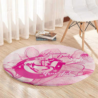 Personalized Louisiana Horse Racing Derby Round Carpet Magnolia Blossom Horseshoe Pastel Pink