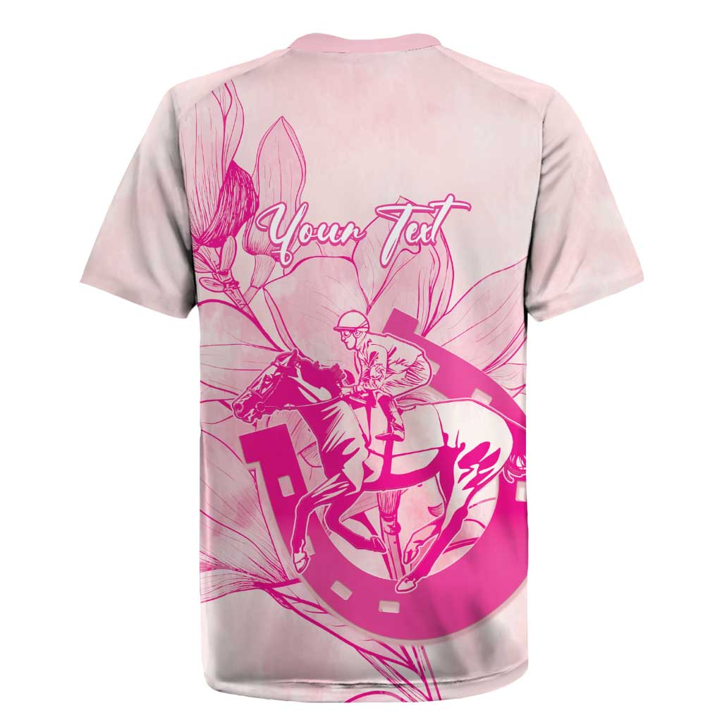 Personalized Louisiana Horse Racing Derby Rugby Jersey Magnolia Blossom Horseshoe Pastel Pink