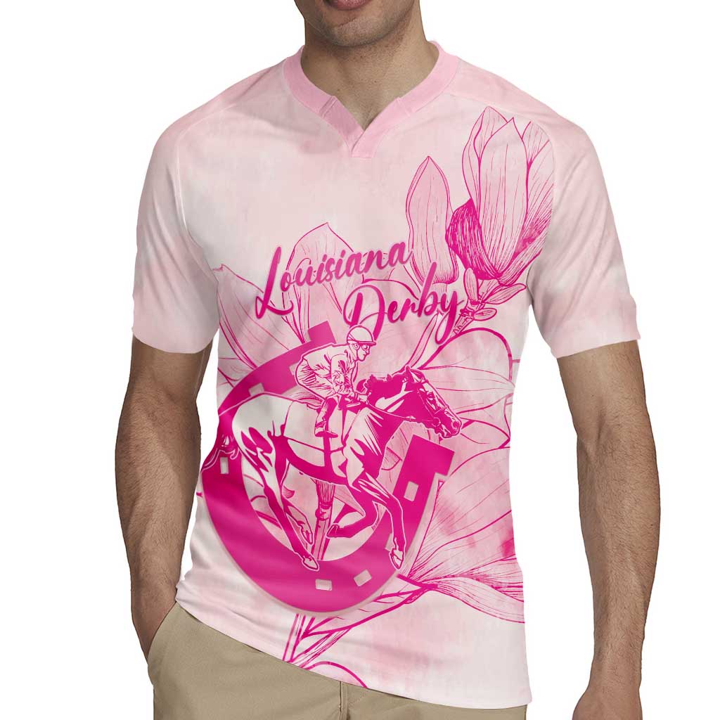 Personalized Louisiana Horse Racing Derby Rugby Jersey Magnolia Blossom Horseshoe Pastel Pink