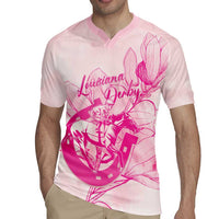 Personalized Louisiana Horse Racing Derby Rugby Jersey Magnolia Blossom Horseshoe Pastel Pink