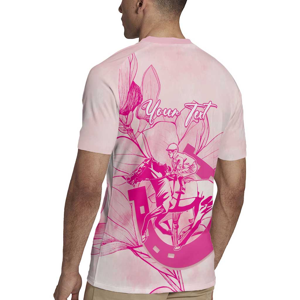 Personalized Louisiana Horse Racing Derby Rugby Jersey Magnolia Blossom Horseshoe Pastel Pink