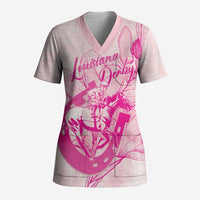 Personalized Louisiana Horse Racing Derby Scrub Top Magnolia Blossom Horseshoe Pastel Pink