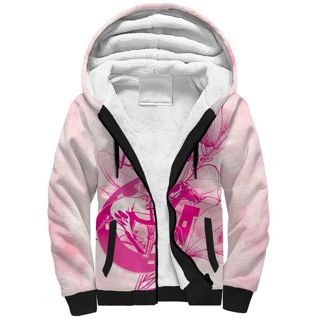 Personalized Louisiana Horse Racing Derby Sherpa Hoodie Magnolia Blossom Horseshoe Pastel Pink