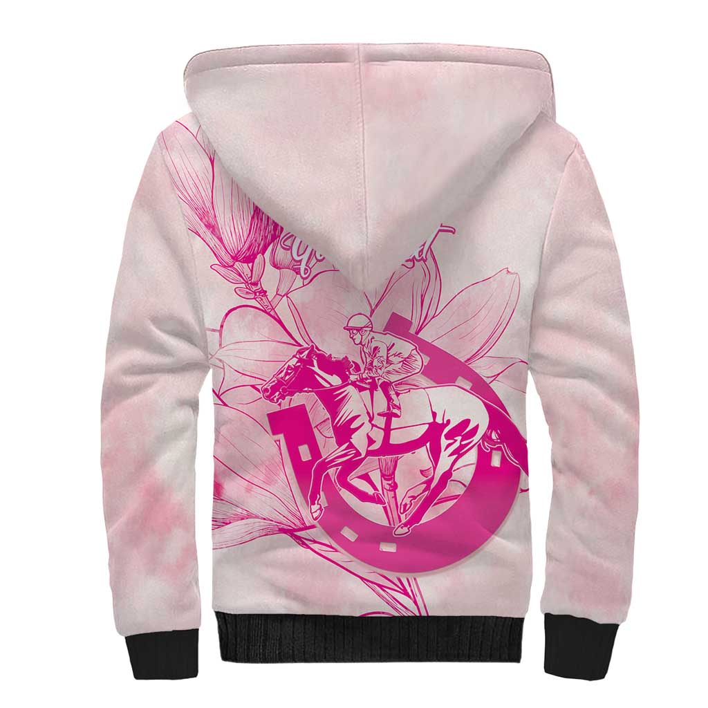 Personalized Louisiana Horse Racing Derby Sherpa Hoodie Magnolia Blossom Horseshoe Pastel Pink