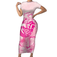 Personalized Louisiana Horse Racing Derby Short Sleeve Bodycon Dress Magnolia Blossom Horseshoe Pastel Pink