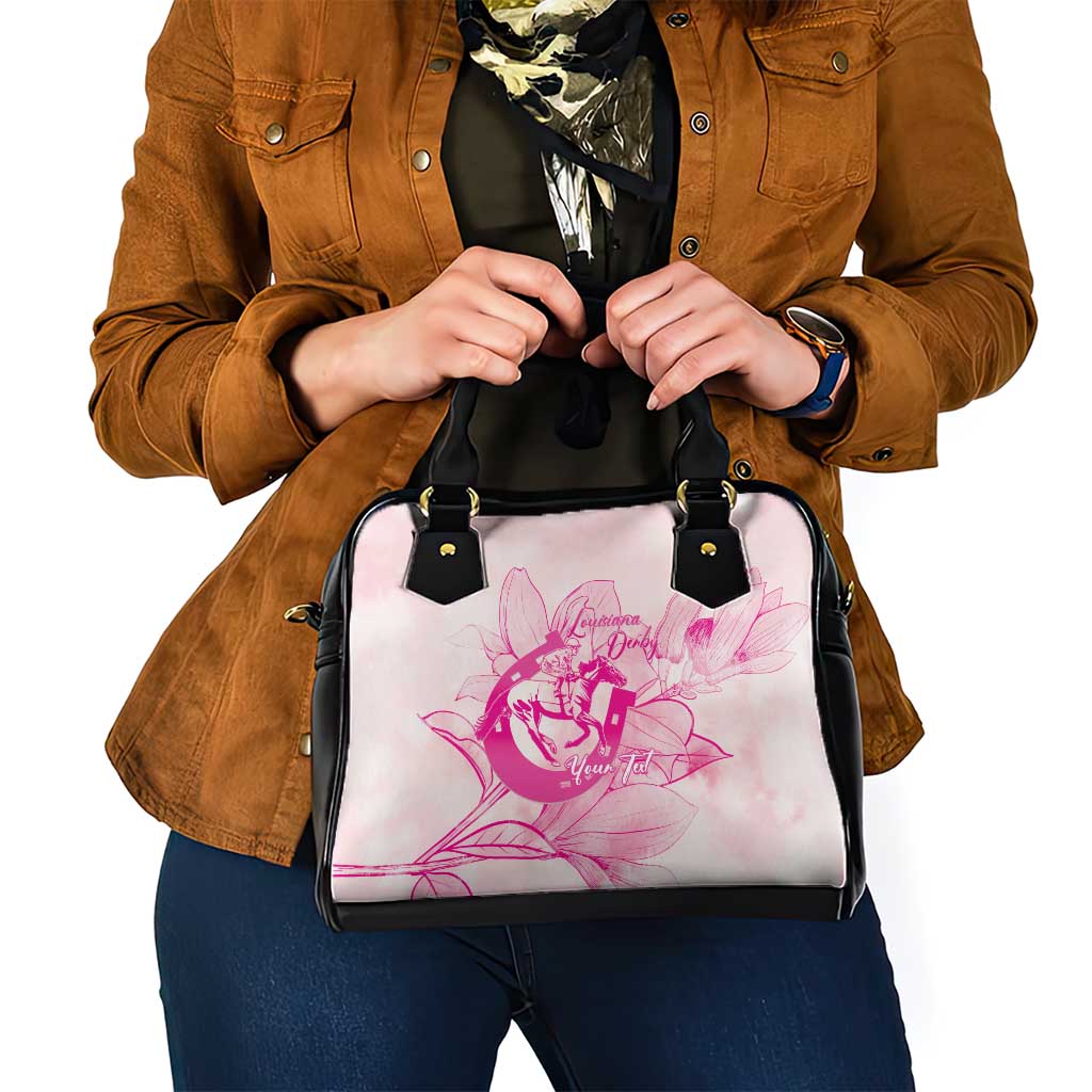 Personalized Louisiana Horse Racing Derby Shoulder Handbag Magnolia Blossom Horseshoe Pastel Pink