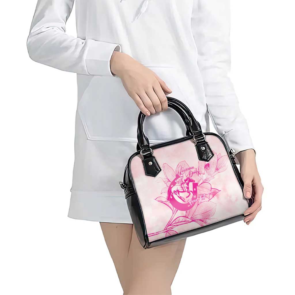 Personalized Louisiana Horse Racing Derby Shoulder Handbag Magnolia Blossom Horseshoe Pastel Pink