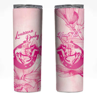 Personalized Louisiana Horse Racing Derby Skinny Tumbler Magnolia Blossom Horseshoe Pastel Pink