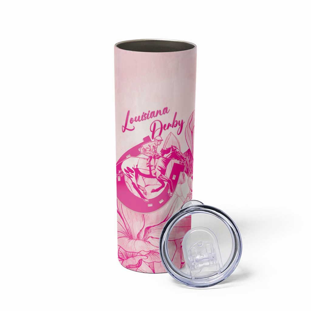Personalized Louisiana Horse Racing Derby Skinny Tumbler Magnolia Blossom Horseshoe Pastel Pink