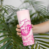 Personalized Louisiana Horse Racing Derby Skinny Tumbler Magnolia Blossom Horseshoe Pastel Pink