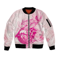 Personalized Louisiana Horse Racing Derby Sleeve Zip Bomber Jacket Magnolia Blossom Horseshoe Pastel Pink