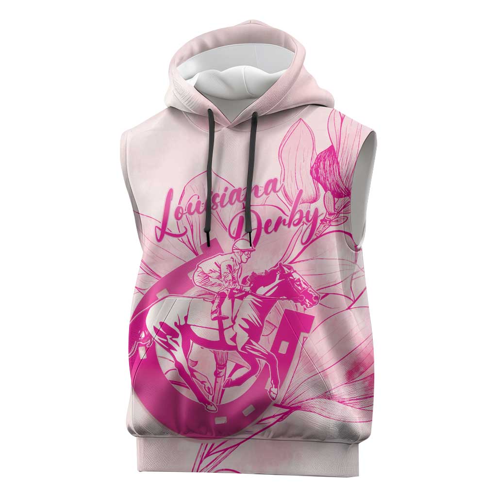 Personalized Louisiana Horse Racing Derby Sleeveless Hoodie Magnolia Blossom Horseshoe Pastel Pink