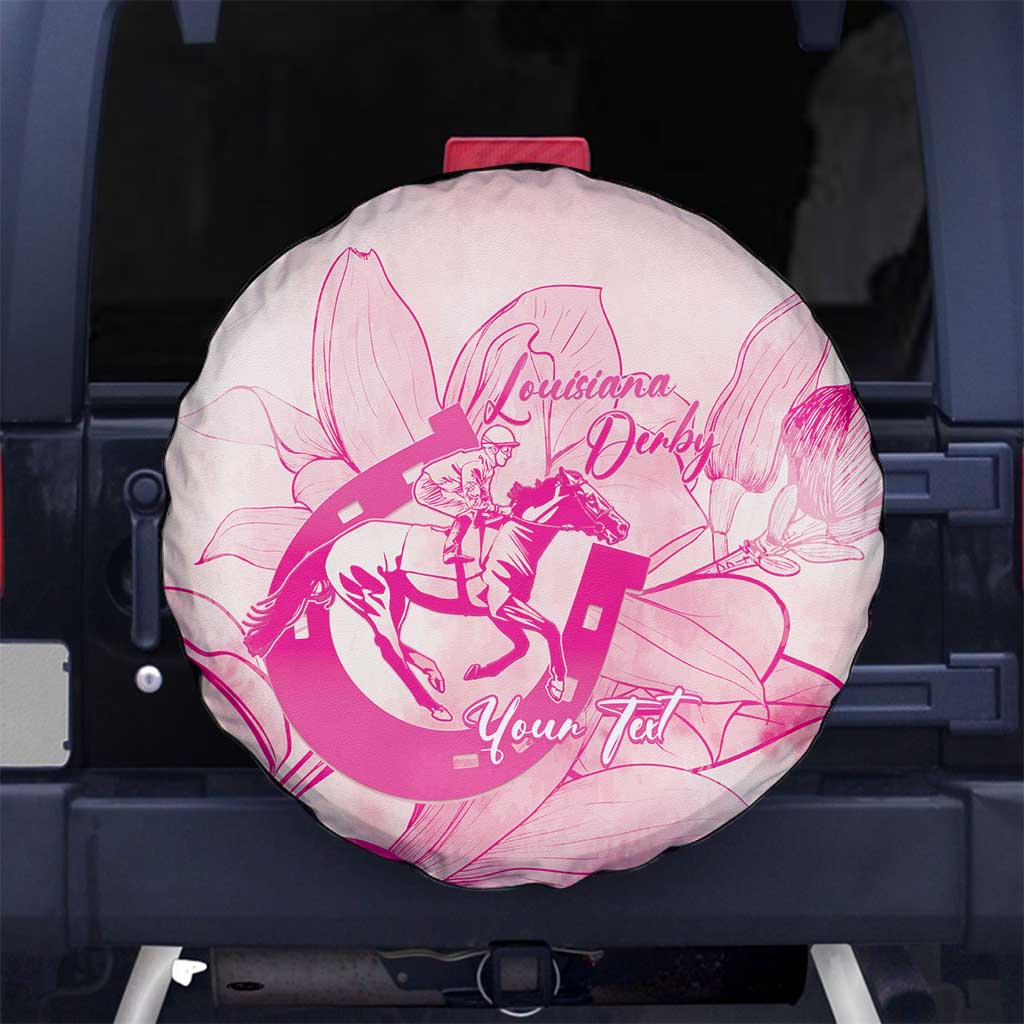 Personalized Louisiana Horse Racing Derby Spare Tire Cover Magnolia Blossom Horseshoe Pastel Pink