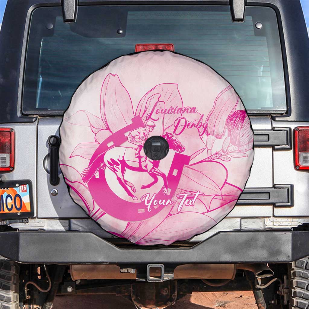 Personalized Louisiana Horse Racing Derby Spare Tire Cover Magnolia Blossom Horseshoe Pastel Pink