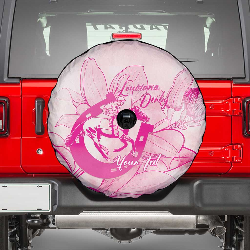 Personalized Louisiana Horse Racing Derby Spare Tire Cover Magnolia Blossom Horseshoe Pastel Pink